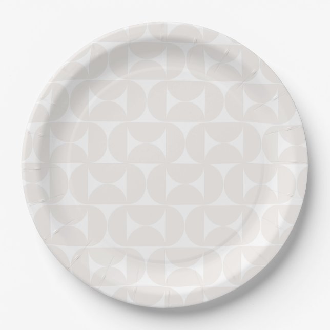 Mid Century Modern Pattern Pale Beige And White Paper Plate (Front)