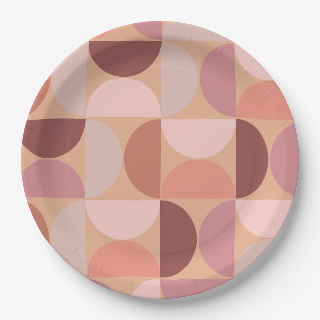 Mid Century Modern Pattern Peach Fuzz Paper Plate (Front)
