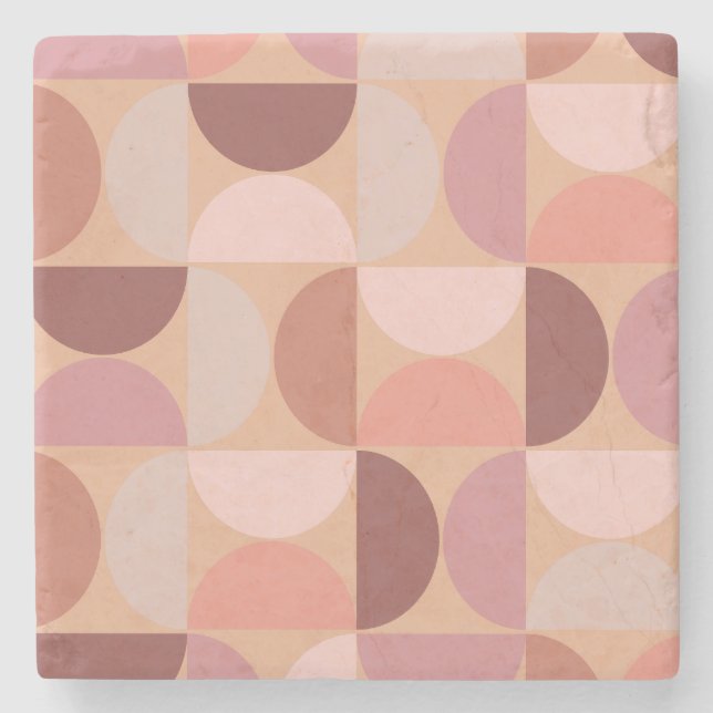 Mid Century Modern Pattern Peach Fuzz Stone Coaster (Front)