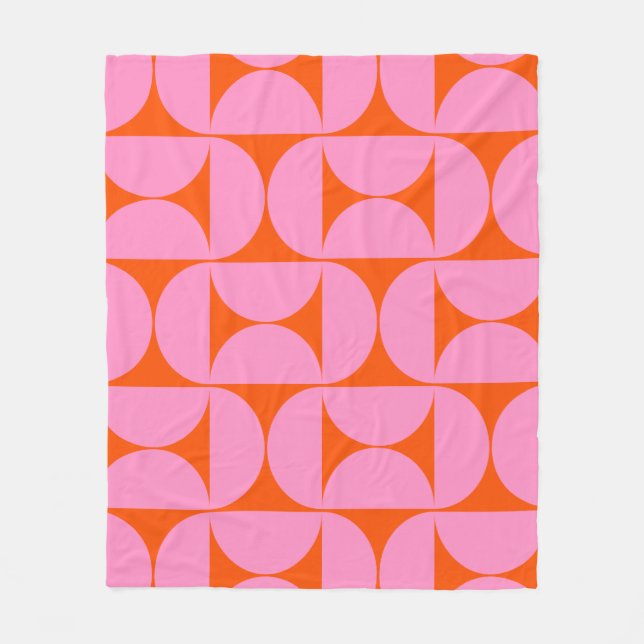 Mid Century Modern Pattern Preppy Pink And Orange Fleece Blanket (Front)