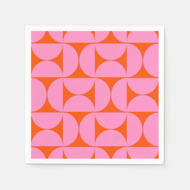 Mid Century Modern Pattern Preppy Pink And Orange Napkin (Front)