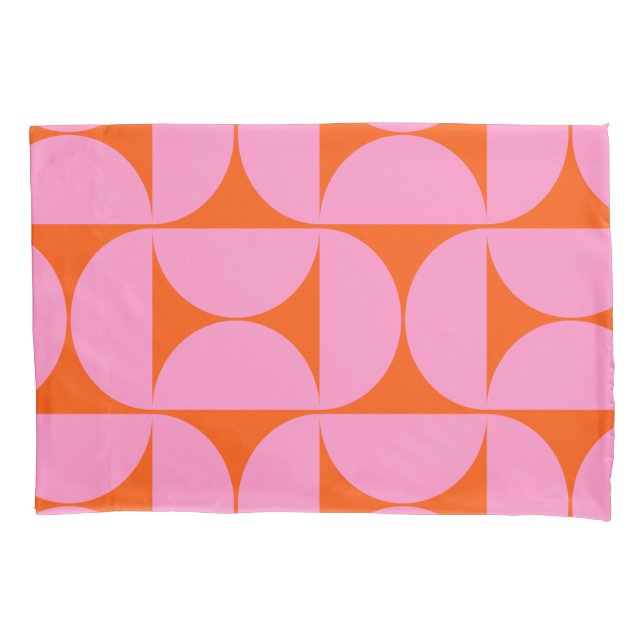 Mid Century Modern Pattern Preppy Pink And Orange Pillowcase (Front)