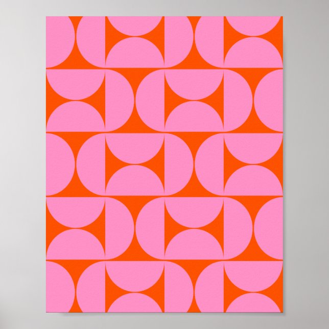 Mid Century Modern Pattern Preppy Pink And Orange Poster (Front)