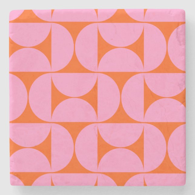 Mid Century Modern Pattern Preppy Pink And Orange Stone Coaster (Front)