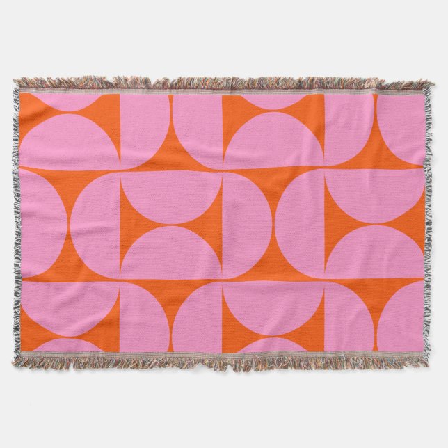 Mid Century Modern Pattern Preppy Pink And Orange Throw Blanket (Front)