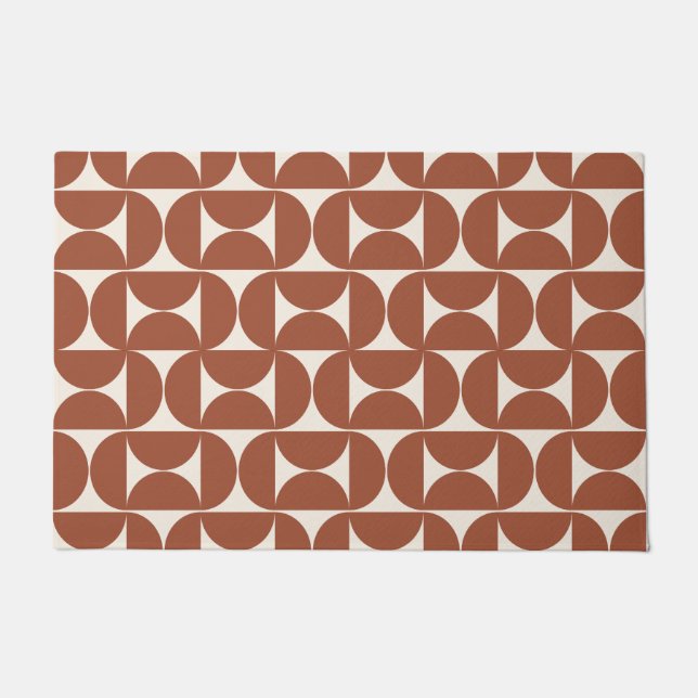 Mid Century Modern Pattern Rust Terracotta Doormat (Front)