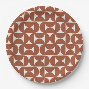 Mid Century Modern Pattern Rust Terracotta Paper Plate