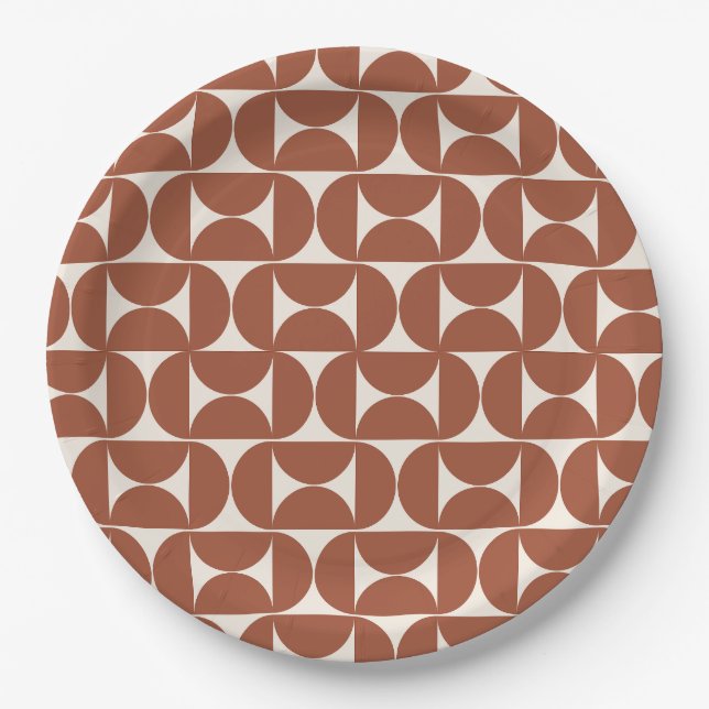Mid Century Modern Pattern Rust Terracotta Paper Plate (Front)