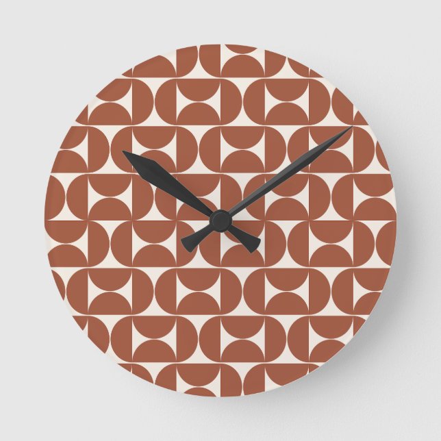 Mid Century Modern Pattern Rust Terracotta Round Clock (Front)