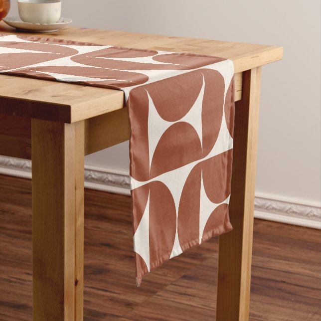Mid Century Modern Pattern Rust Terracotta Short Table Runner (In Situ)