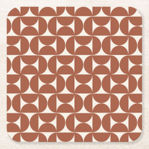 Mid Century Modern Pattern Rust Terracotta Square Paper Coaster