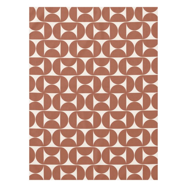 Mid Century Modern Pattern Rust Terracotta Tablecloth (Front)