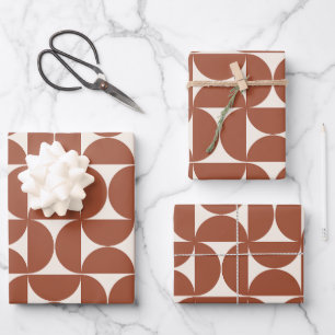 Mid Century Modern Pattern Rust Terracotta Wrapping Paper Sheet
