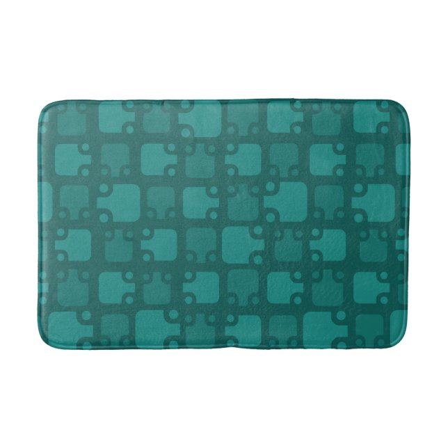 Mid Century Modern Pattern Teal Bath Mat (Front)