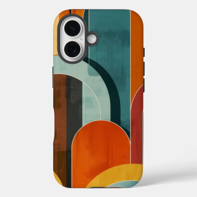 Mid-Century Modern Pattern Teal Orange Red Yellow Case-Mate iPhone Case (Back)