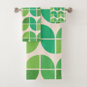 Mid Century Modern Pattern with geometric green Bath Towel Set