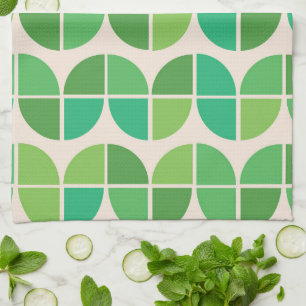 Mid Century Modern Pattern with geometric green Tea Towel