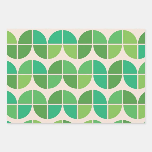  Mid Century Modern  Pattern with geometric green  Wrapping Paper Sheet (Front)