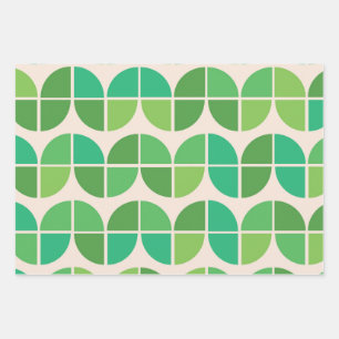 Mid Century Modern  Pattern with geometric green  Wrapping Paper Sheet