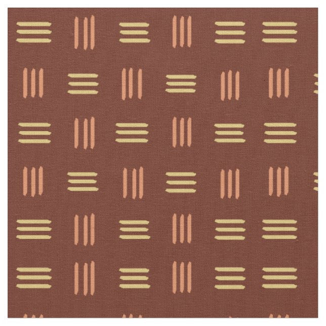 Mid Century Modern Patterned Lines (Mahogany) Fabric (Close Up)