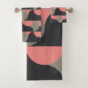 Mid-Century Modern peach and grey    Bath Towel Set