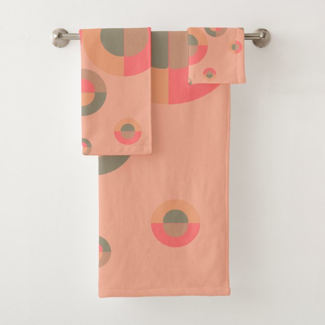 Mid-Century Modern Peach and Olive    Bath Towel Set (Insitu)