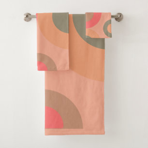 Mid-Century Modern Peach and Olive Bath Towel Set
