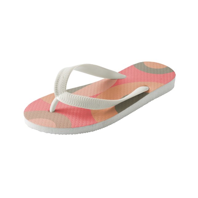 Mid-Century Modern Peach and Olive      Kid's Flip Flops (Angled)