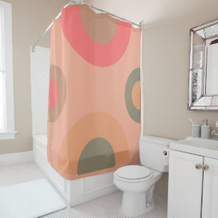 Mid-Century Modern Peach and Olive  Shower Curtain