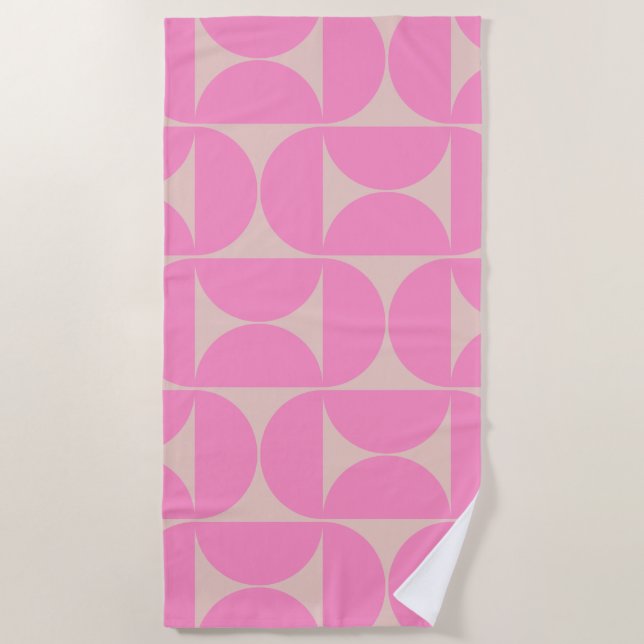 Mid Century Modern Peach And Pink Preppy Pattern Beach Towel (Front)