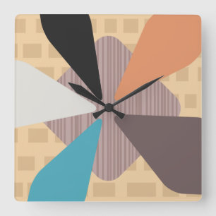 Mid Century Modern ‘Petals’ Art Colourful Square Wall Clock