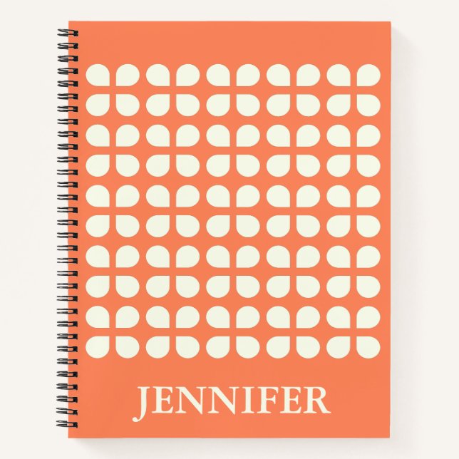 Mid Century Modern Petals in Orange Personalised Notebook (Front)