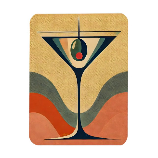 Mid Century Modern "pimento olive martini wave" Magnet (Vertical)