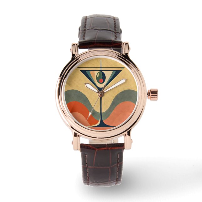 Mid Century Modern "pimento olive martini wave" Watch (Front)