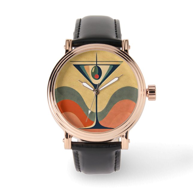 Mid Century Modern "pimento olive martini wave" Watch (Front)