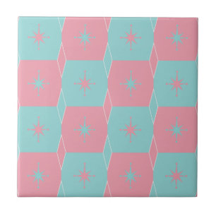 Mid Century Modern Pink and Blue Retro Tile