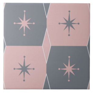 Mid-Century Modern Pink and Grey Seamless Pattern Tile