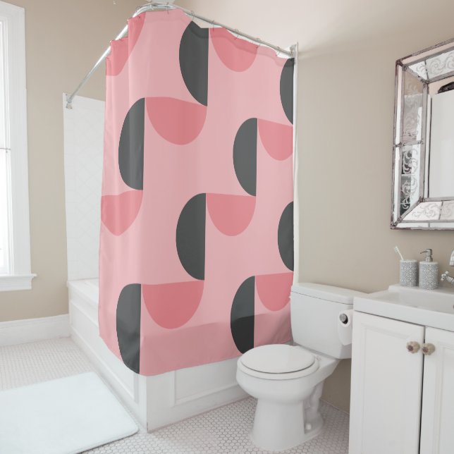 Mid-Century Modern Pink and grey      Shower Curtain (In Situ)