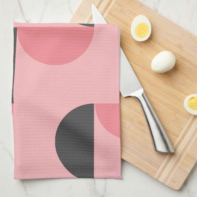 Mid-Century Modern Pink and grey    Tea Towel (Quarter Fold)