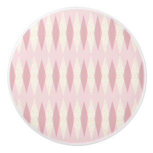 Mid Century Modern Pink Argyle Ceramic Knob