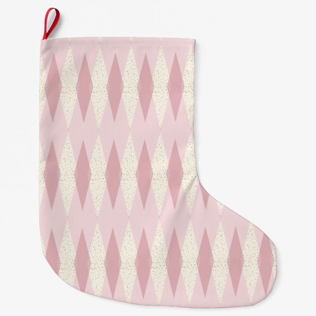 Mid Century Modern Pink Argyle Christmas Stocking (Front)
