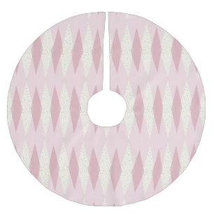Mid Century Modern Pink Argyle Christmas Tree Skir Brushed Polyester Tree Skirt