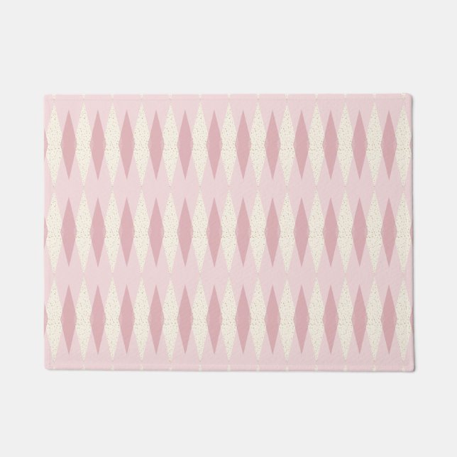 Mid Century Modern Pink Argyle Door Mat (Front)