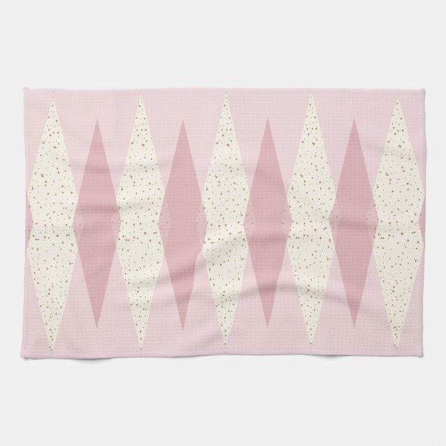 Mid Century Modern Pink Argyle Kitchen Towel (Horizontal)