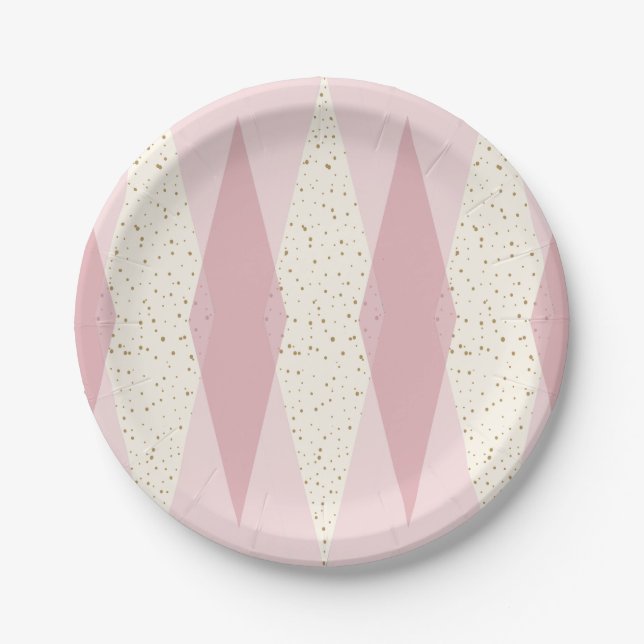 Mid Century Modern Pink Argyle Paper Plates (Front)