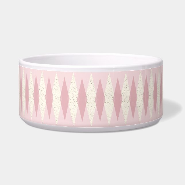 Mid Century Modern Pink Argyle Pet Bowl (Front)