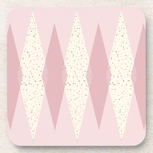 Mid Century Modern Pink Argyle Plastic Coasters (Front)