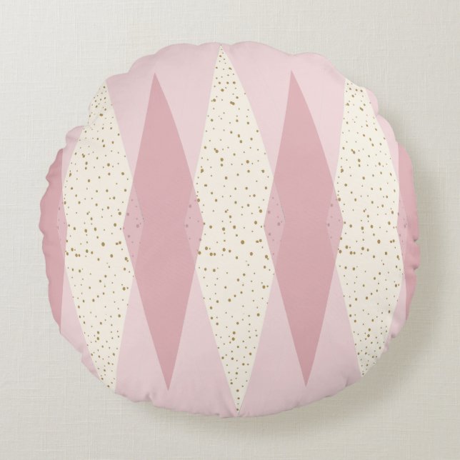 Mid Century Modern Pink Argyle Round Pillow (Front)