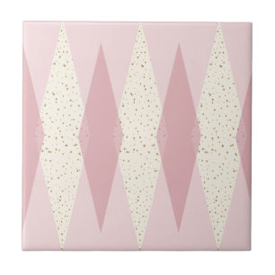 Mid Century Modern Pink Argyle Small Ceramic Tile
