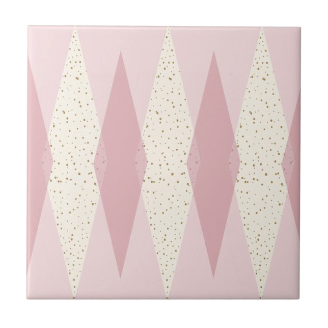 Mid Century Modern Pink Argyle Small Ceramic Tile (Front)